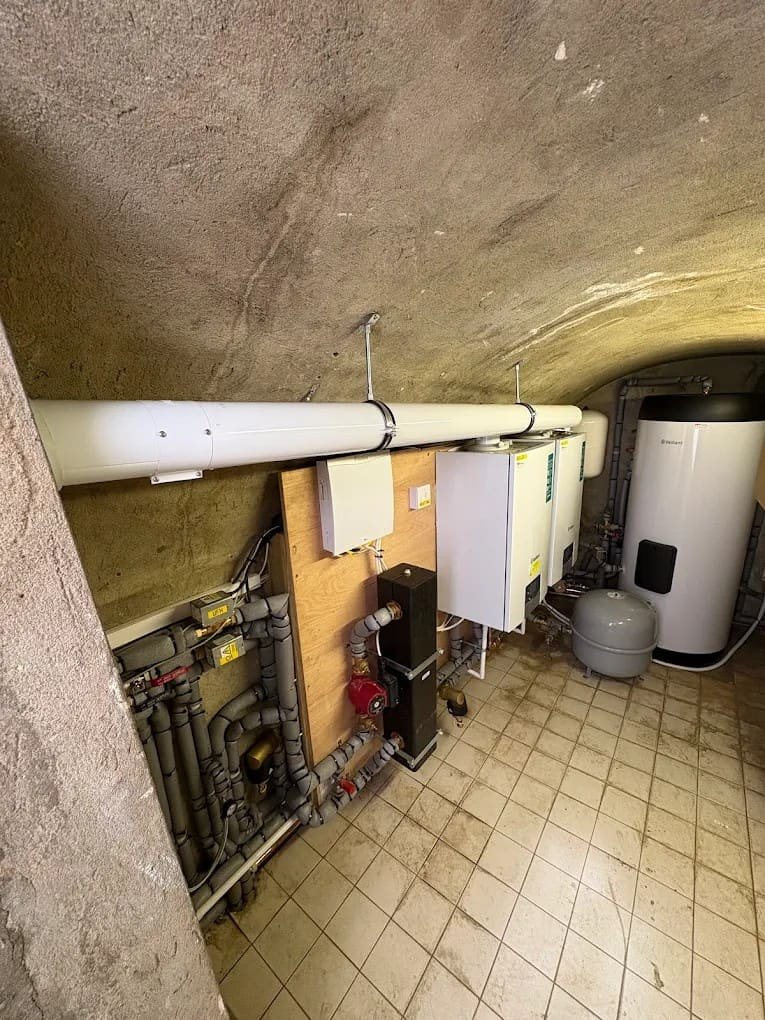 Commercial boiler room with multiple boilers and heating plant