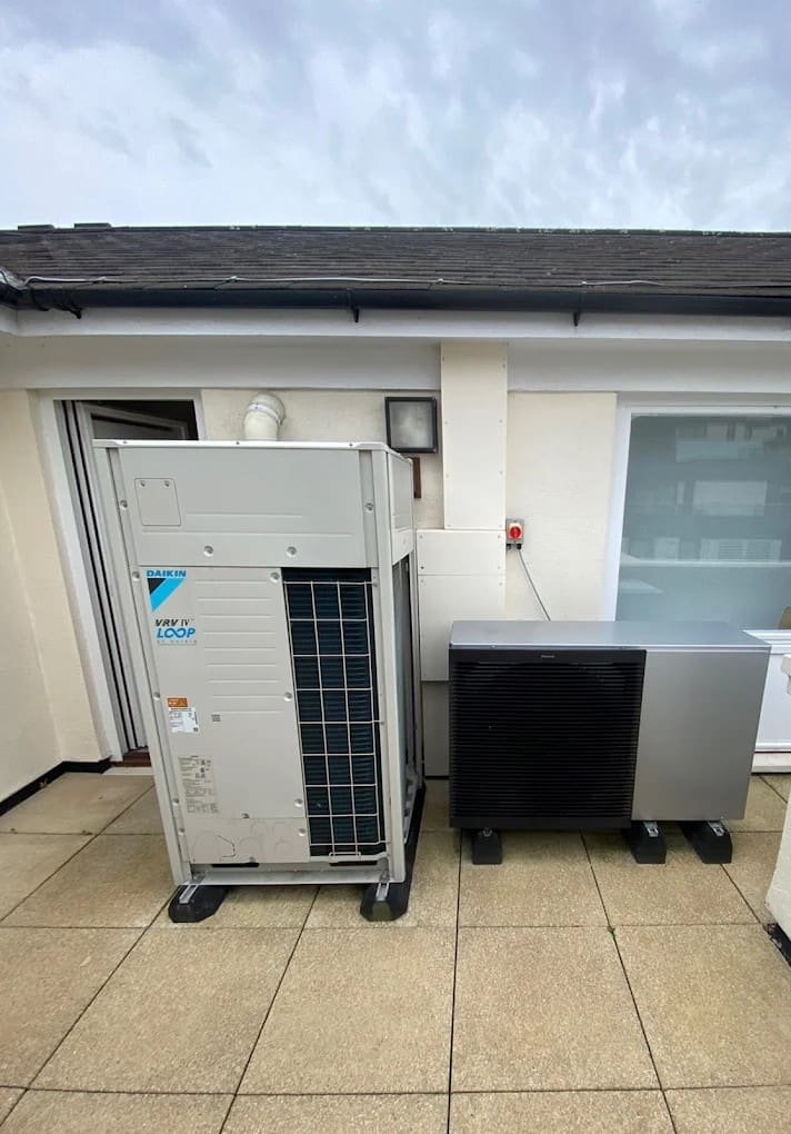 Daikin outdoor air conditioning units installed on a patio
